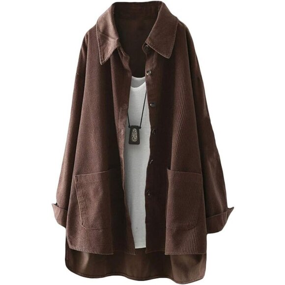 Women's Cotton Corduroy Shirt Jacket Casual Long Sleeve Button Down Outerwear